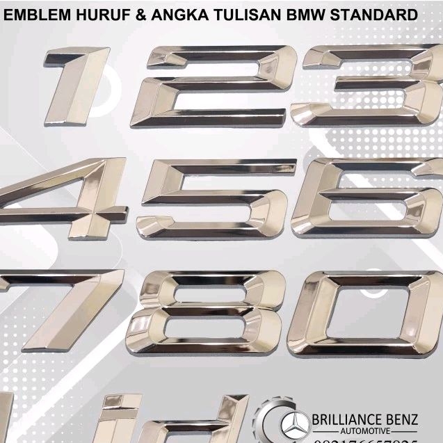 EMBLEM TULISAN BAGASI BMW FONT STANDAR EMBLEM ANGKA HURUF BMW CHROME - ANGKA 1