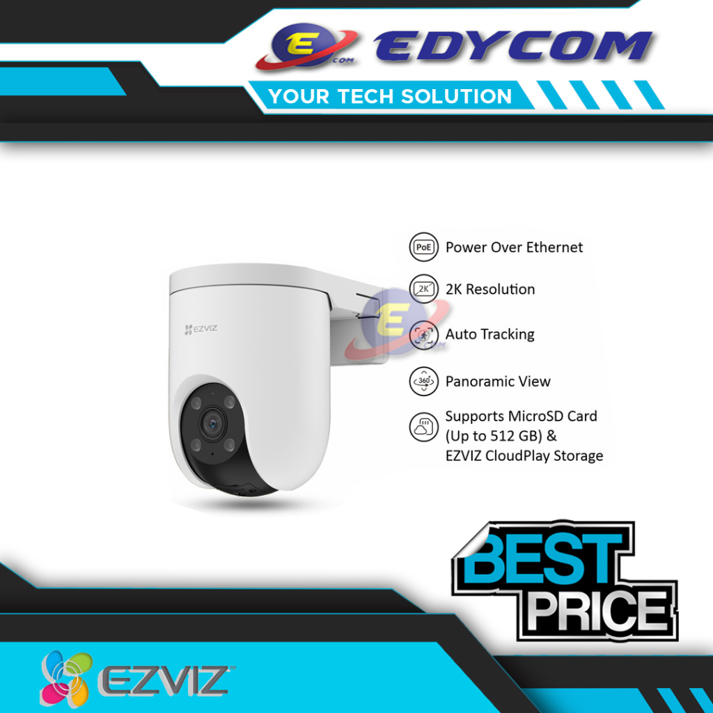 Ezviz H8c PoE 2K Smart Home Pan & Tilt PoE IP Camera CCTV Outdoor