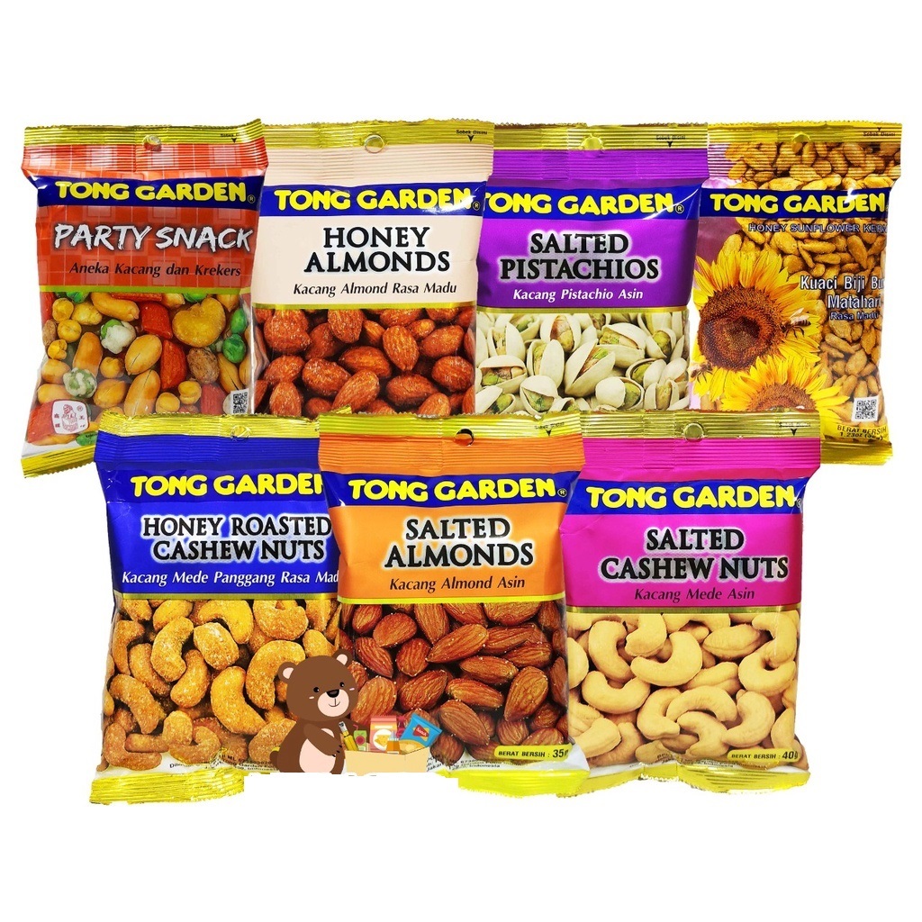 

Camilan Makanan Ringan Kacang Impor Singapore Tong Garden 35 Varian Roasted Honey & Salted ( Macadamias, Almonds, Cashew, Peanuts ), Salted Pishtachio, Cashew Mixed Macadamias, Party Snack , Honey Sunflower Kernels