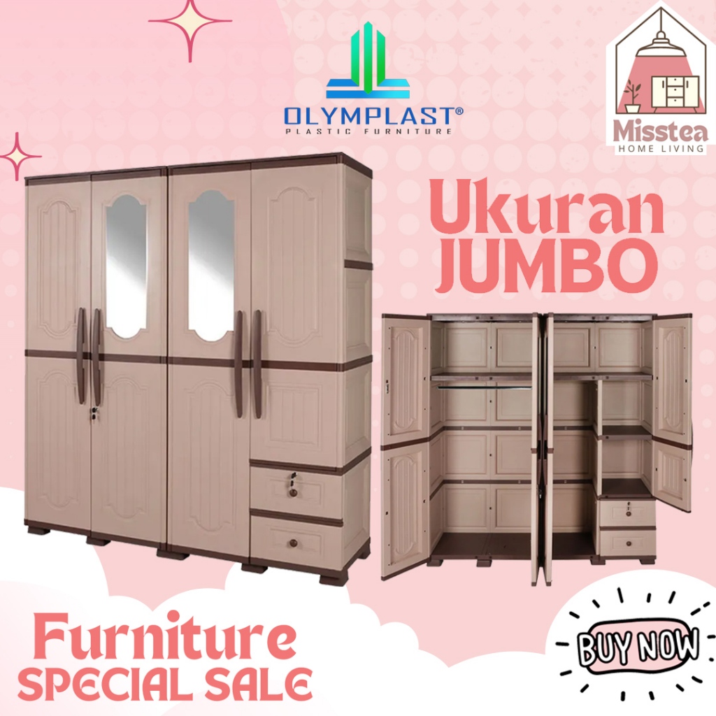 [READY STOCK] OLYMPLAST LEMARI BAJU / PAKAIAN / KABINET BAJU OTC W 4P / OTC WOOD 4 PINTU (4 PINTU)