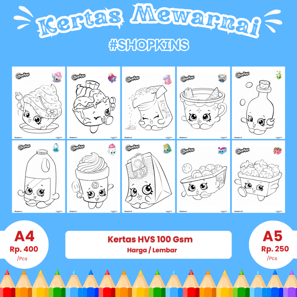 

Gambar Mewarnai Shopkins A4 / A5 Kertas Sketsa / Kertas 100 GSM Menggambar ANAK TK PAUD SD