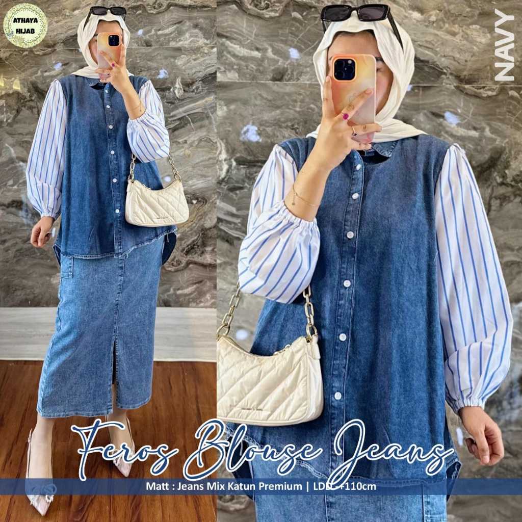 Athaya Faros Blouse Jeans Matt: Jeans Mix Katun Premium | LD 110cm