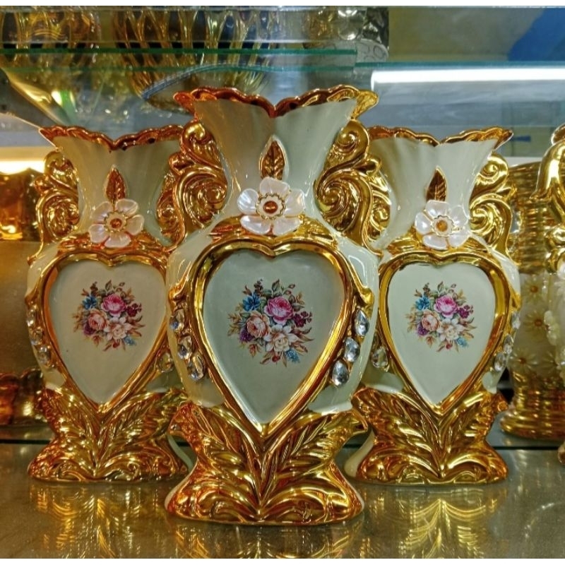 Vas Keramik Pajangan Antik/Pajangan Lemari Kaca/Satu Set Dapat 3 Pcs