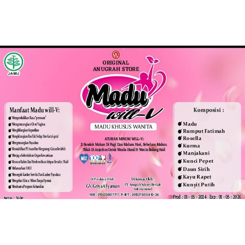 

MADU WILL V ( keputihan, bau tak sedap dan gatal, mengencangkan payudara, kelembapan organ wanita, melancarkan haid,, kista, program kehamilan)
