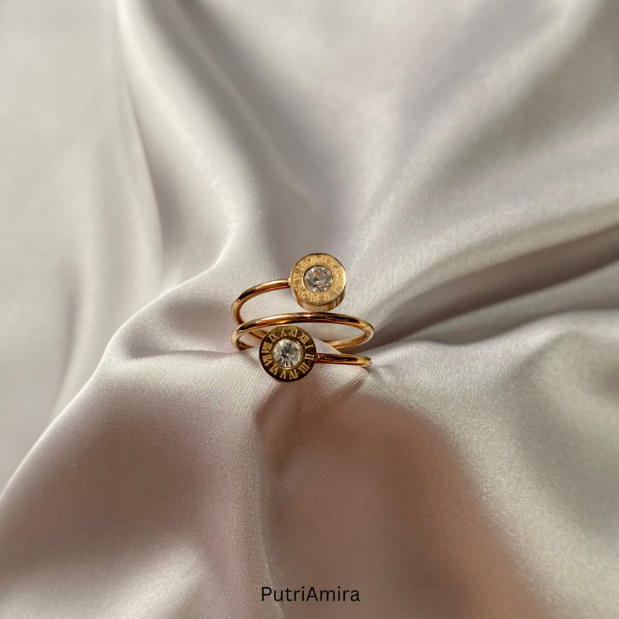 Cincin Spiral Rosegold Titanium Permata