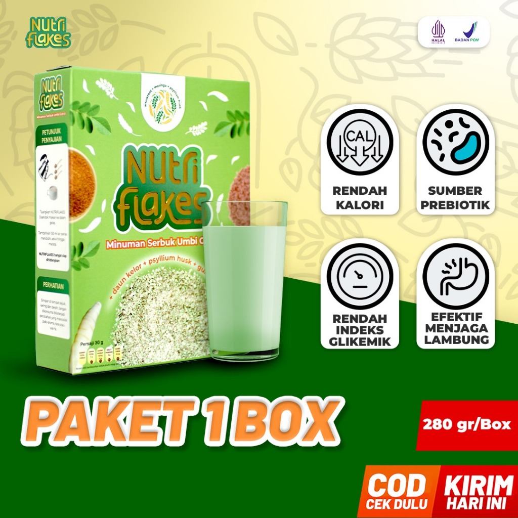 

Nutriflakes Original Sereal Umbi Garut & Daun Kelor - Ampuh Mengatasi Asam Lambung Kronis, Menyembuhkan Gerd