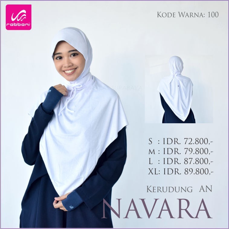 Rabbani Kerudung Instan Polos Navara Tali Pita Putih