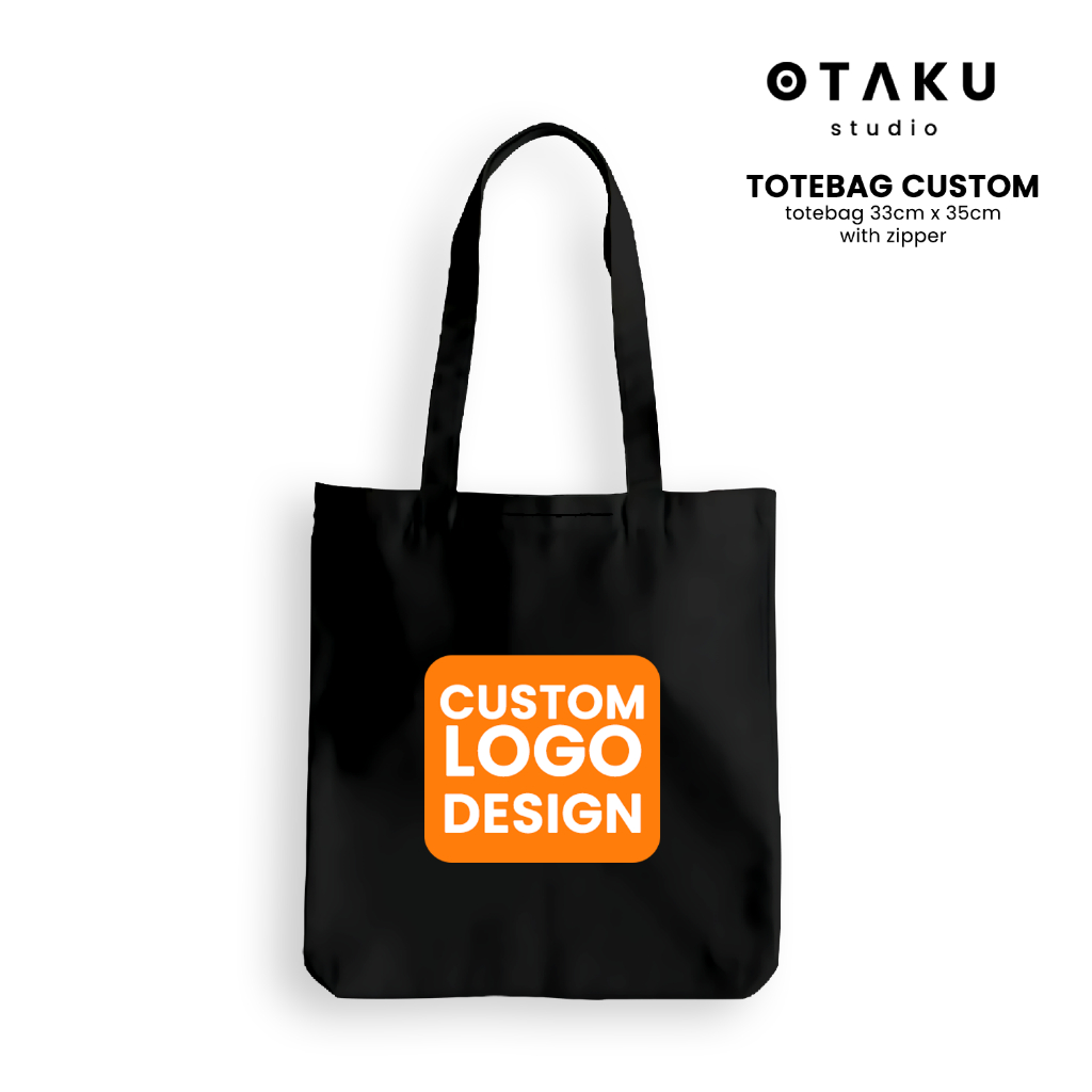 Otaku Studio - Tas Totebag Kanvas Custom Bisa Satuan / Tote Bag Kanvas Hitam Resleting Custom