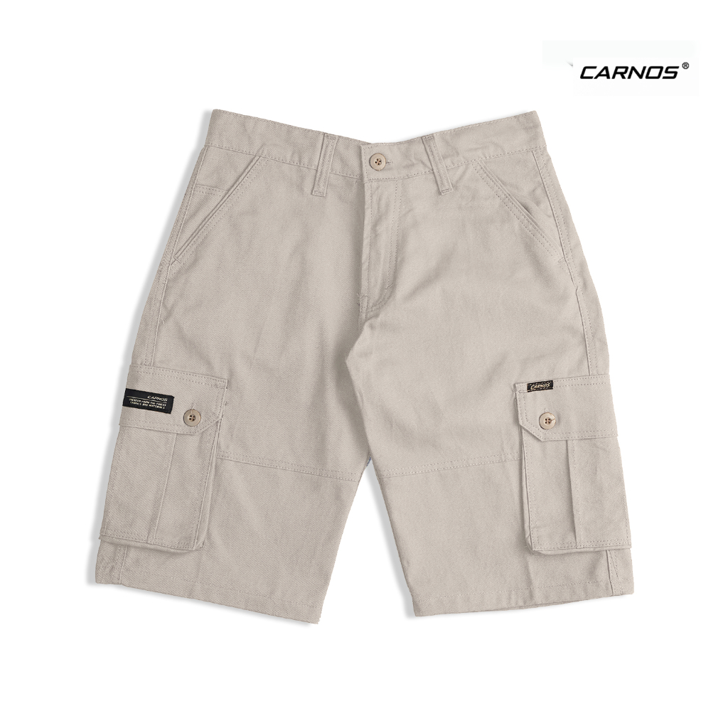Celana Cargo Pendek Pria Carnos Cream | Cotton Twill Tebal Nyaman | Cargo Pants Regular Fit Banyak S