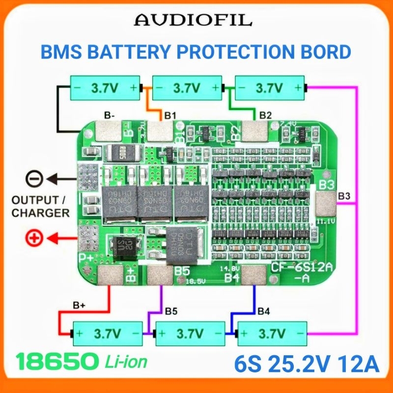 BMS 25.2V 6S 12A Li-ION LITHIUM BATERAI 18650 CHARGER BMS PROTECTION BOARD