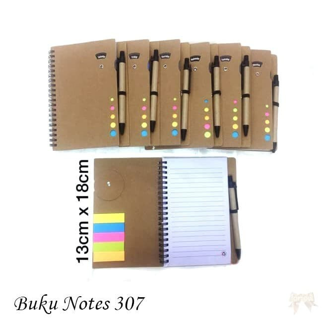 

CETAK SABLON Buku Notes 307 / Memo + Pulpen + Post It + Roll Day Souvenir Polos 307