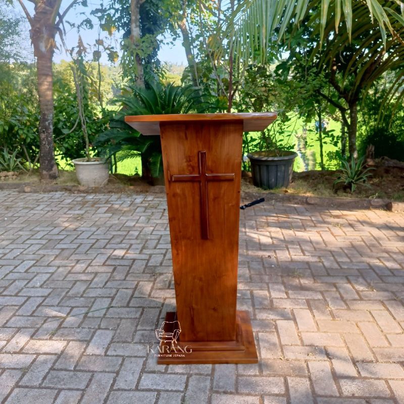 Podium Gereja / Mimbar Sabda / Ambo / Mimbar Berdoa Minimalis Modern Kayu Jati | Karang Furniture Je