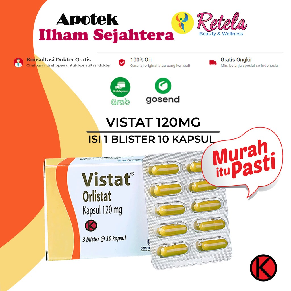 VISTAT 120MG 1 STRIP 10 TAB / ORLISTAT 120 MG / OBESITAS / TERAPI BERKELEBIHAN BERAT BADAN / DIET / 
