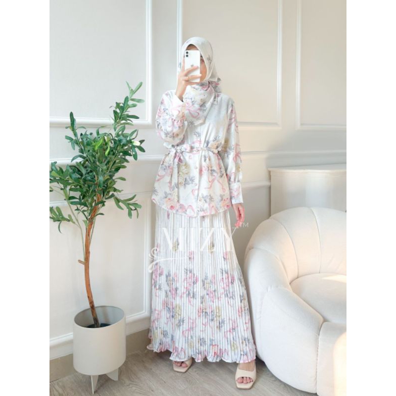 ELIEZA SET HIJAB ROK Plisket Wanita Setelah Baju Muslim Muslimah Atasan Kemeja Basic Lengan Panjang 