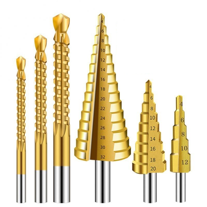 Opinkrandam - Mata Bor Pagoda Set 6PCS HSS Step Drill Bit 4-32mm Spiral Hex Shank Cone Drill