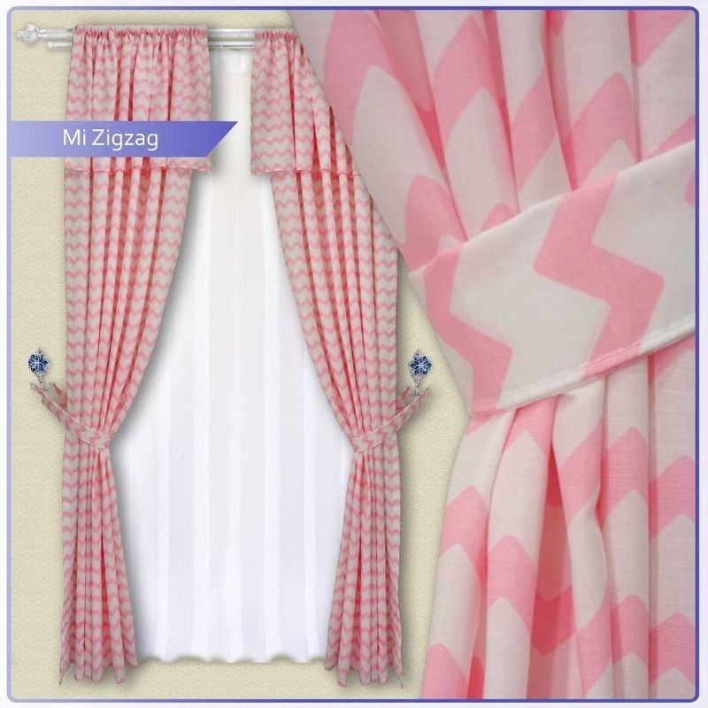 Gorden serut poni katun microtex motif minimalis pink biru toska