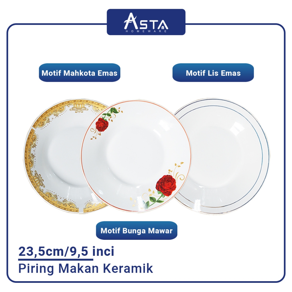 Piring Makan Keramik Porcelain Tebal Motif Ukuran 9,25 inch ( 23.5 cm )