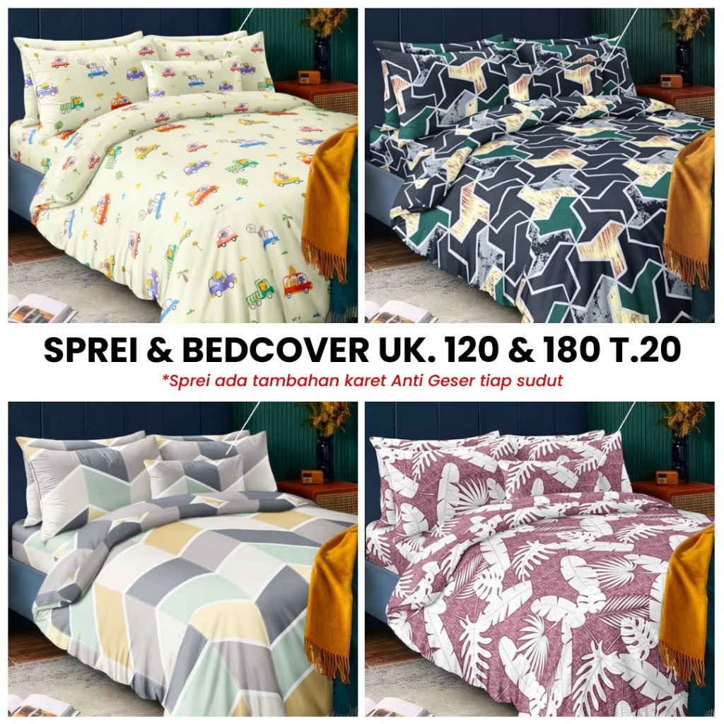 SPREI SET BED COVER  120X200 180X200 TINGGI 20 CM MOTIF BUNGA MAWAR ROSE PINK SPREI ANTI GESER MOTIF