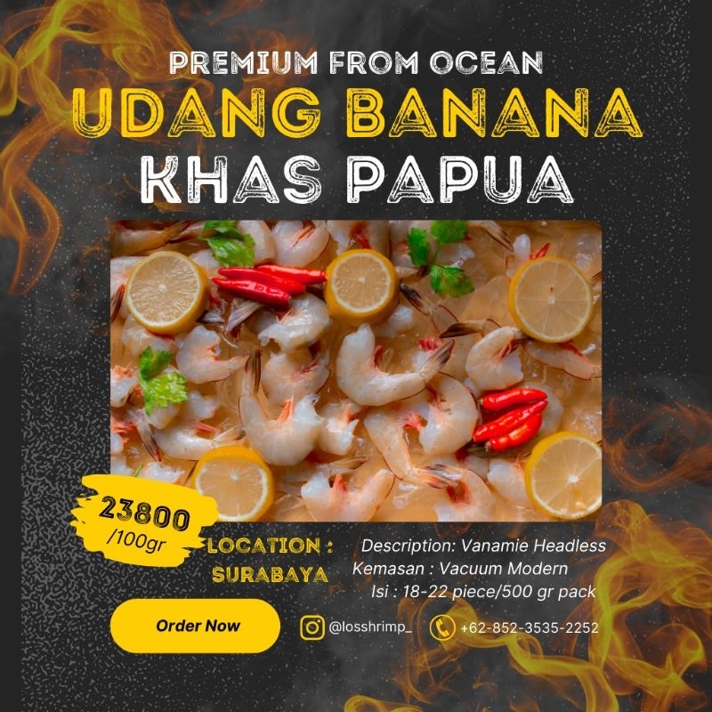 

Udang Banana/Putih Laut Papua "INCLUDE PACKAGING KIRIM - Bersih Tanpa Kepala-500 gr , 20-25 piece