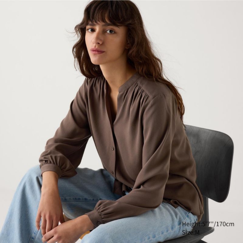 Women Blus Rayon Gathered Uniqlo