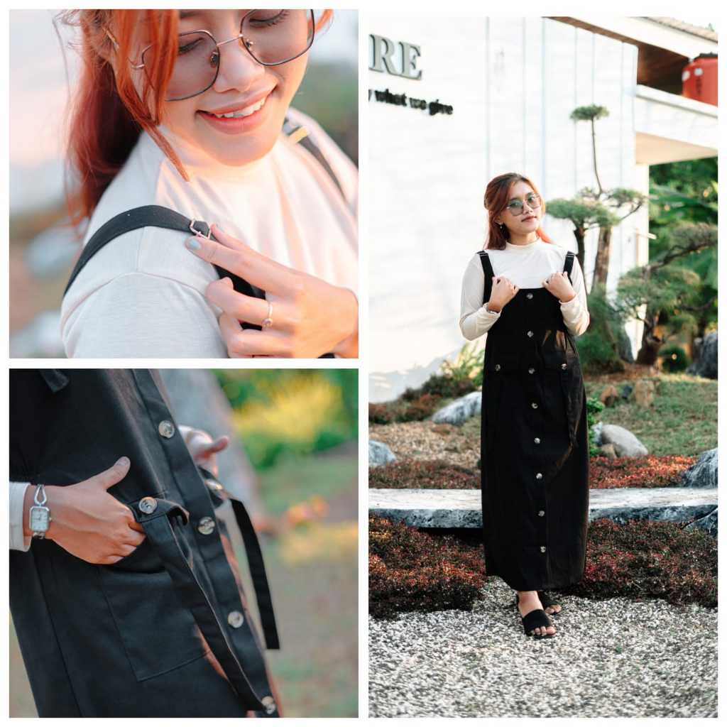 Overall Rok Kodok Cargo Inara Dress Remaja dan Dewasa Kain Katun Street LD 110 Cm Panjang 125 Cm