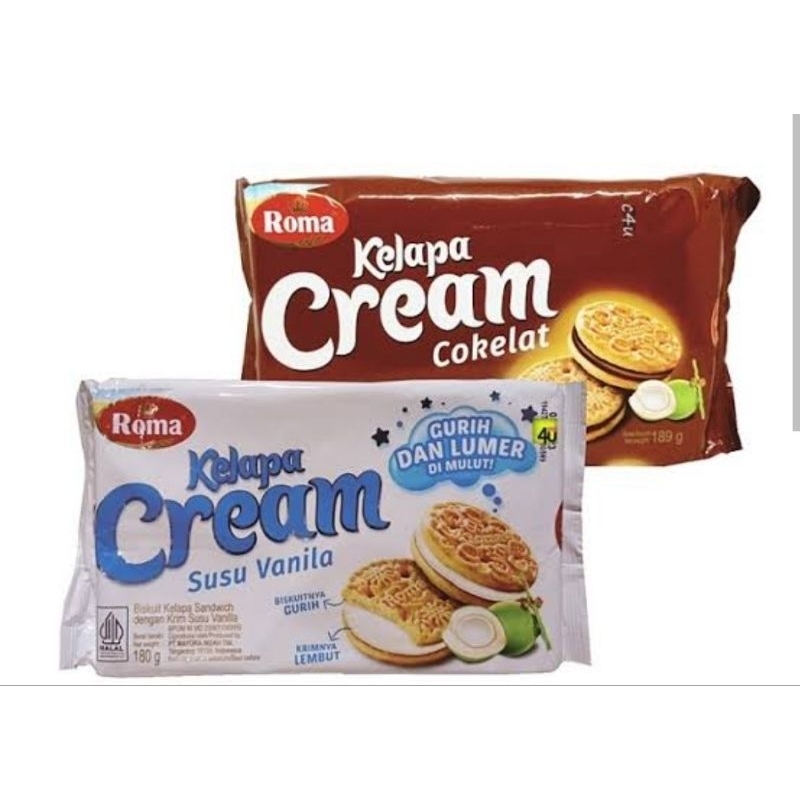 

Roma Kelapa Cream Cokelat 189 gram / Susu Vanila 180 gram