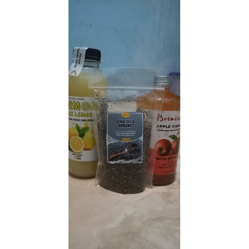

paket jumbo sari lemon 500ml + cuka apel 500ml + chia seeds 100gr