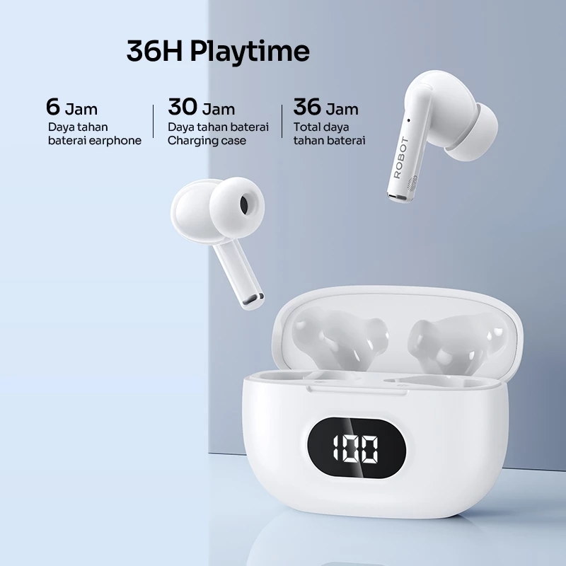 ROBOT TWS Airbuds T70 T70E Earphone Bluetooh 5.3 Deep Bass Garansi Resmi
