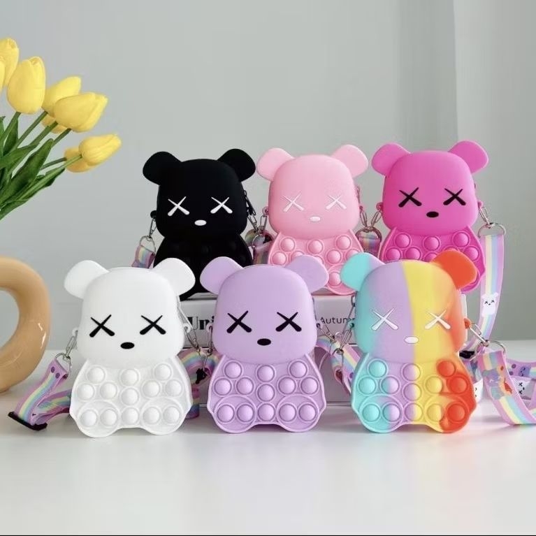 AGATHA OLSHOP - TAS ANAK POP IT RUBBER JELLY ICE CREAM KAWS CHERRY / TEDDY FASHION SELEMPANG SLING B