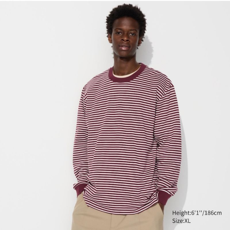 AIRism Katun T-Shirt | Garis Lengan Panjang Uniqlo AIRism Cotton Tshirt Striped Long sleeve  jastip 