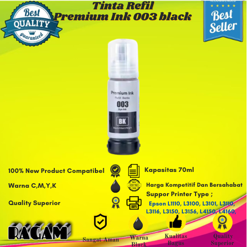 Tinta Refill Epson 003 Ink Black For Printer Epson L1110 L3210 L3110 L3210 L5190 L5290