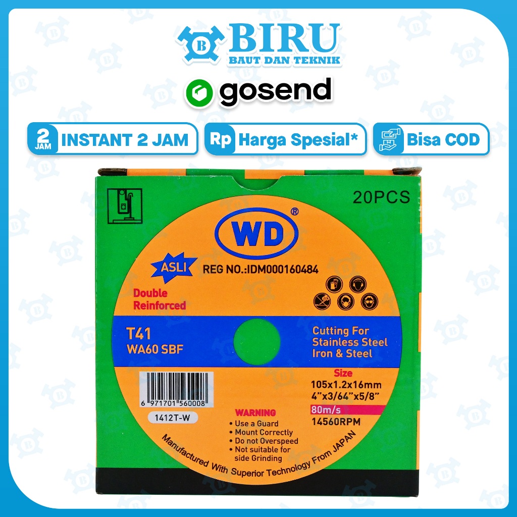 Batu potong WD 4 X 1.2 ( 1 DUS 20pcs ) MATA GERINDA CUTTING WHELL WD GERINDA GURINDA POTONG BATU POT