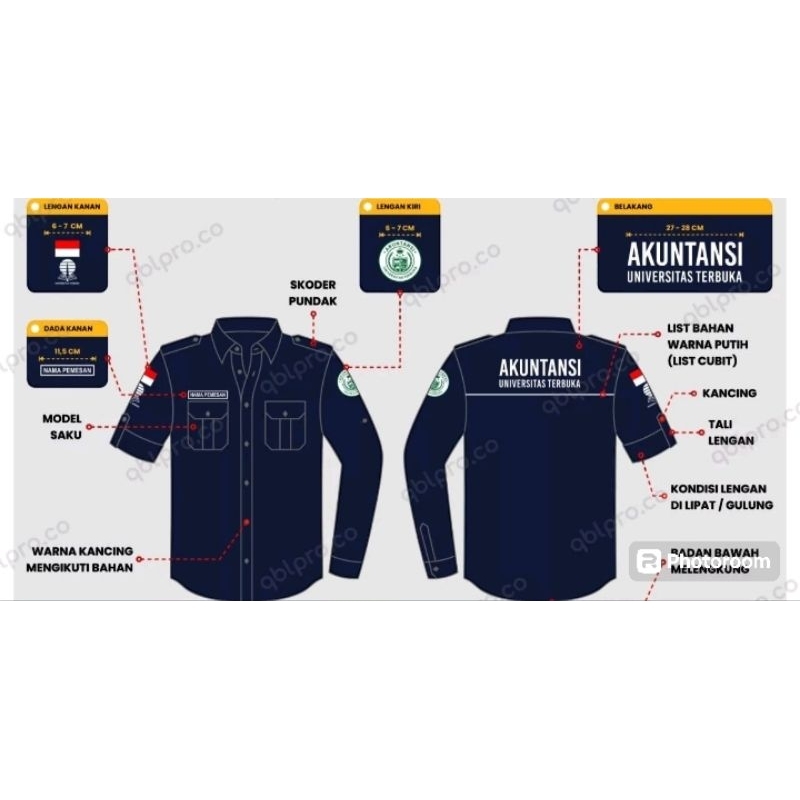 Kemeja Kerja Seragam Kerja Baju Universitas Terbuka Full Bordir Pdh Custom