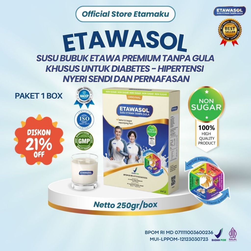 

Susu Etawasol - Susu Kambing Etawa Pelopor Bebas Gula Atasi Diabetes, Hipertensi, Nyeri Sendi dan Pernafasan - Paket 1 Box