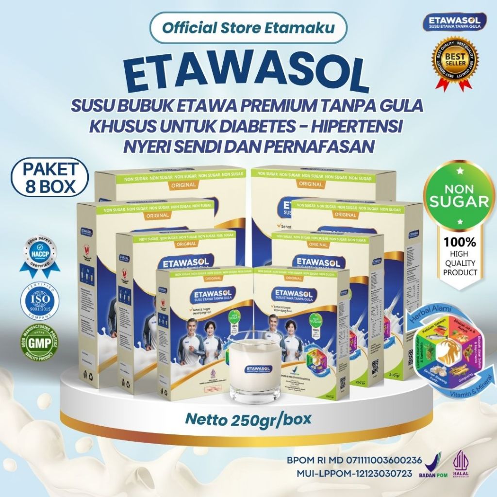 

Susu Kambing Etawasol 100% Bebas Gula Anti Diabetes, Hipertensi, Nyeri Sendi dan Pernafasan - 8 Box