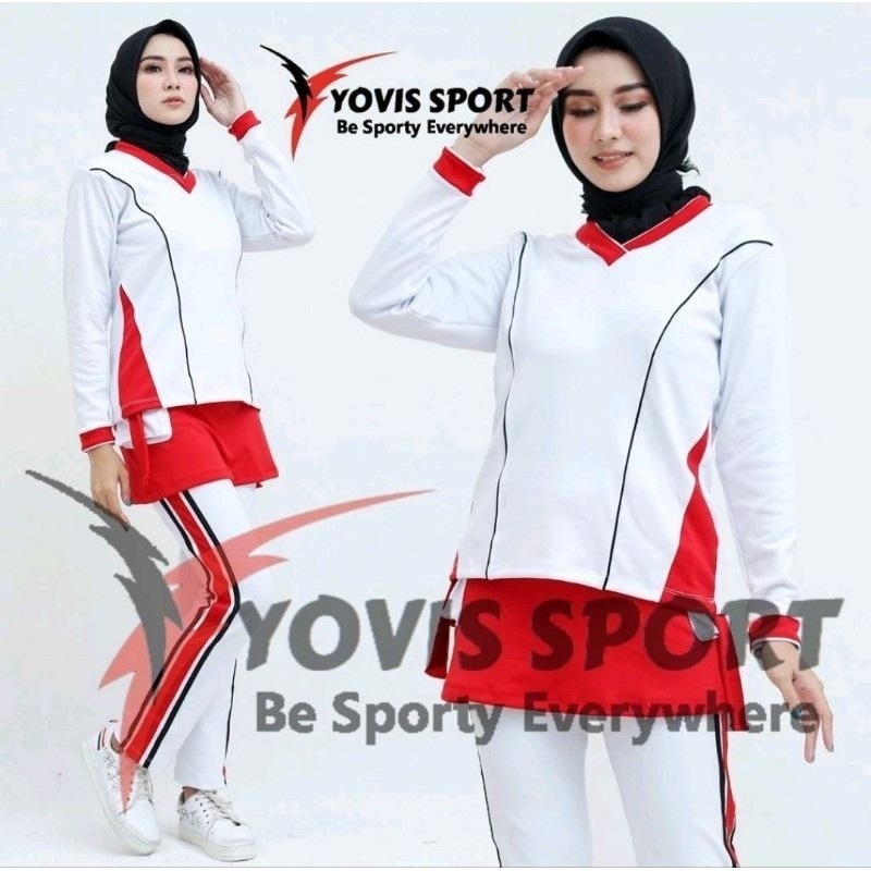 READY Setelan Senam Merah Putih Yovis Sport Original