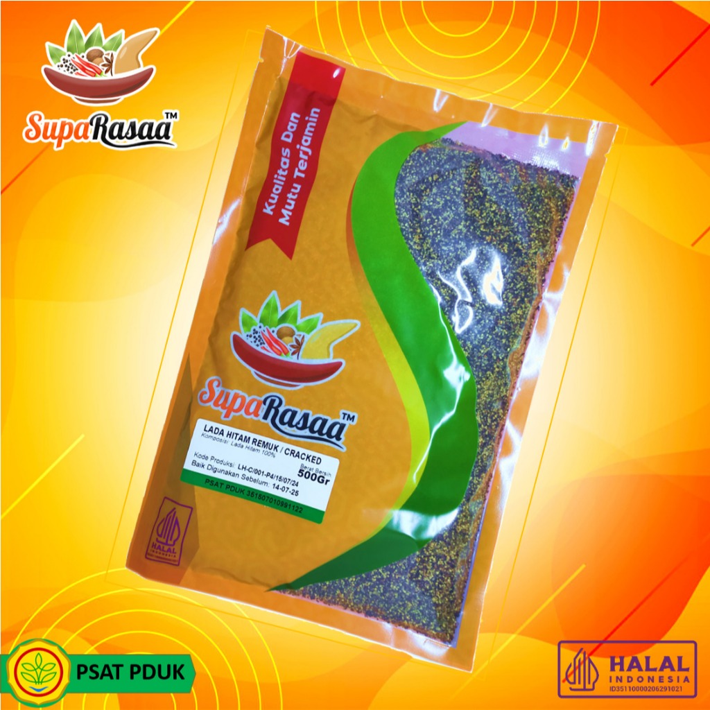 

Lada Hitam Cracked SupaRasaa 500gr - Lada Hitam Kasar Premium | Cracked Black Pepper | Aroma Kuat untuk Masakan Spesial
