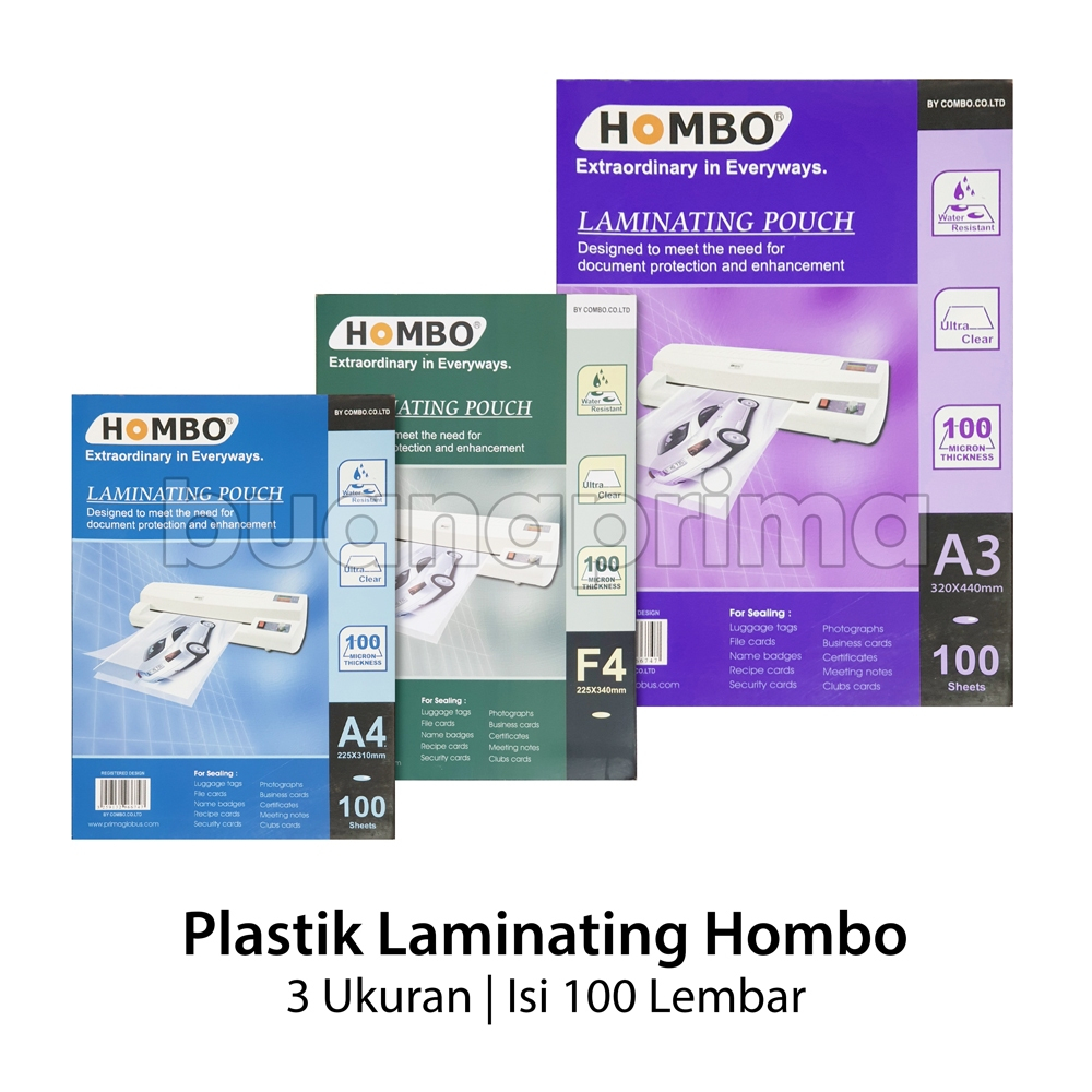 

Plastik Laminating Film Hombo A4 F4 A3 isi 100 Pouch 100 Micron