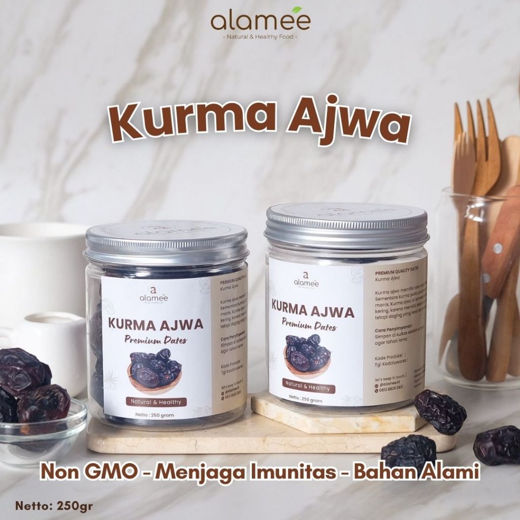 

ALAMEE Kurma Ajwa Madinah 250 gram Premium Super Grade A Crown Dates Manis Lembut Nabi Asli