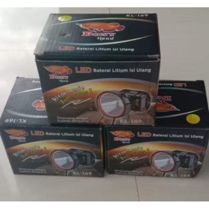 SENTER KEPALA DONY KL 169 ANTI GORES ORIGINAL dual baterai sinar cahaya putih dan kuning