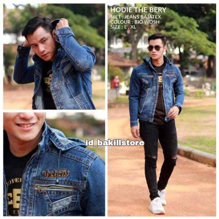 Jaket Jeans Hoodie Pria / Jaket Denim Pria Logo Bordir Original / Jaket Jeans Pria Resleting THE BER