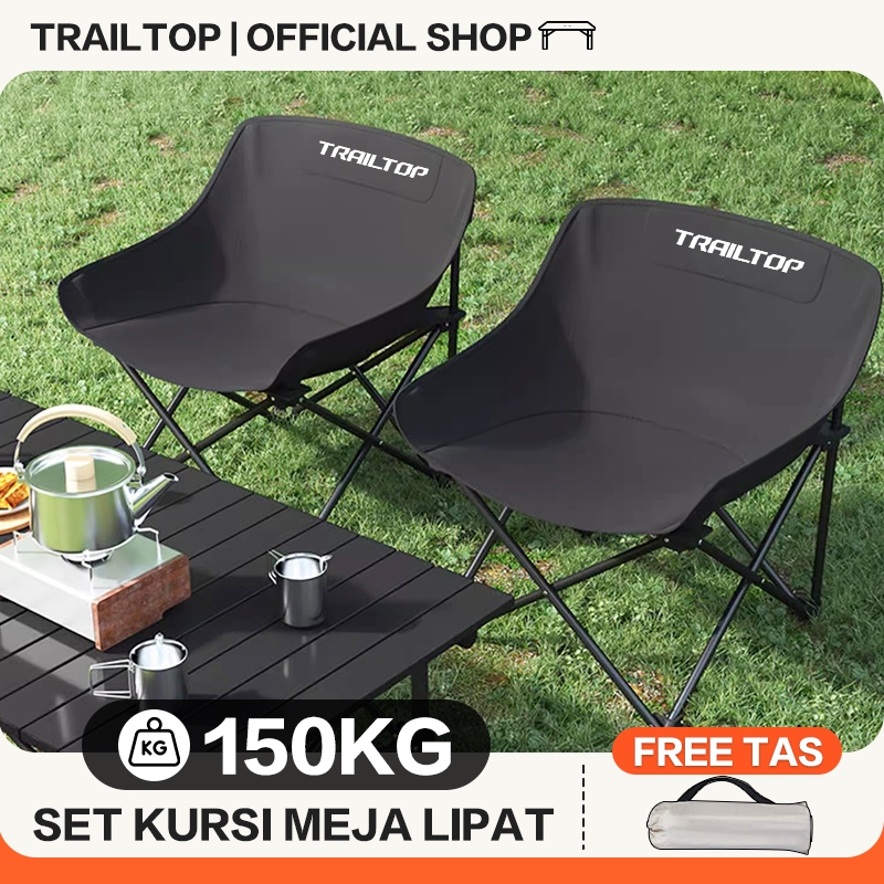 TrailTop Meja Kursi Lipat Bulat Moon 1 Set Meja Lipat Outdoor Dan Kursi Lipat Portable