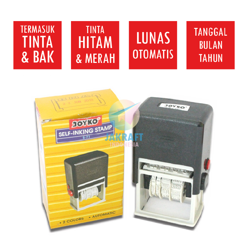

(1 Pcs) Cap Stempel Otomatis "LUNAS" & Tanggal Bulan Tahun 2 Warna JOYKO S-71 Automatic Date Month Year Stamp Nota Kontan Faktur Kasir Kassa Finance Toko