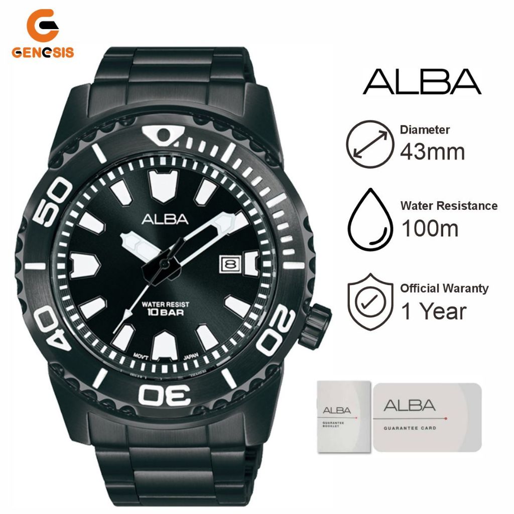 Jam Tangan Pria ALBA AG8M01 Strap Rantai Stainless Steel Hitam Original Bergaransi Resmi