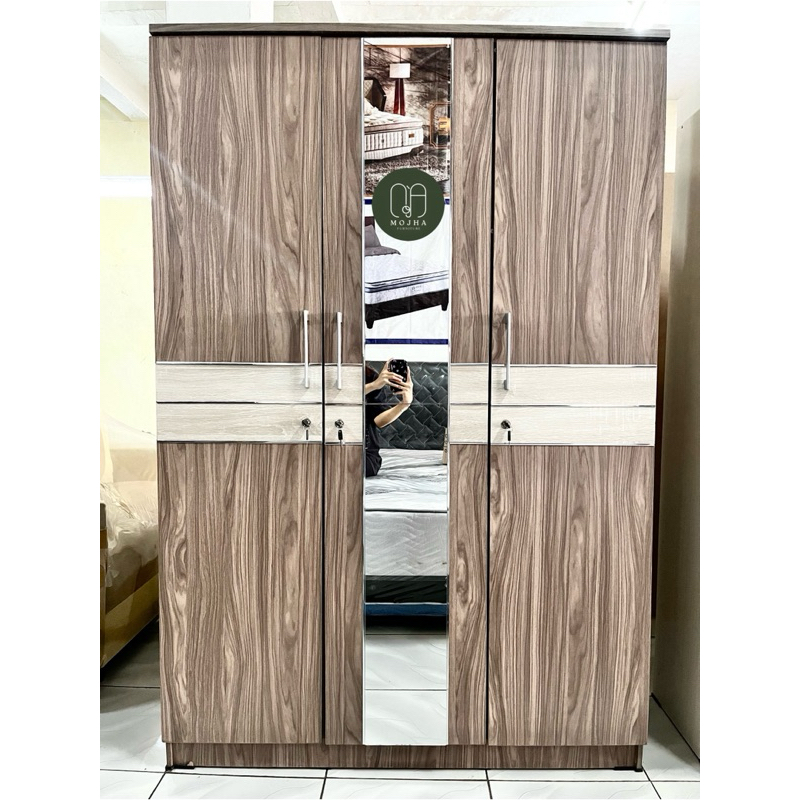 LEMARI PAKAIAN 3 PINTU PREMIUM KACA CERMIN FULL BAWAH MINIMALIS GANTUNGAN