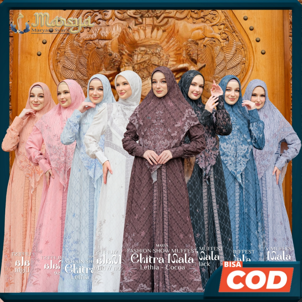 Set Gamis Dress Ceruty Babydoll Printing Premium Syari Branded Mewah Masya Syari Original Terbaru Le