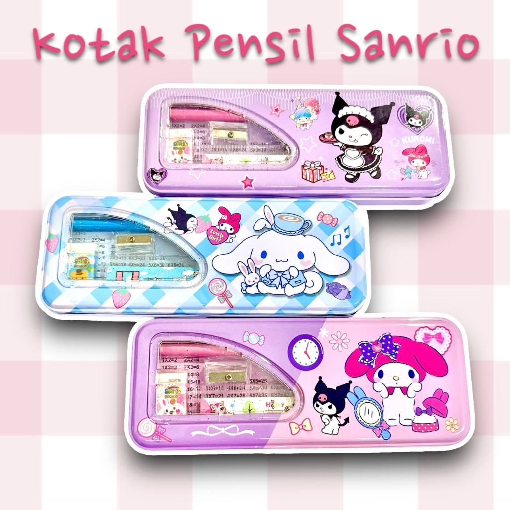

Kotak Pensil Set Penggaris penghapus Rautan 2 tingkat Gambar Sanrio Kuromi Stationery Set isi Kotak Pensil Pensil Penggaris Penghapus Serutan