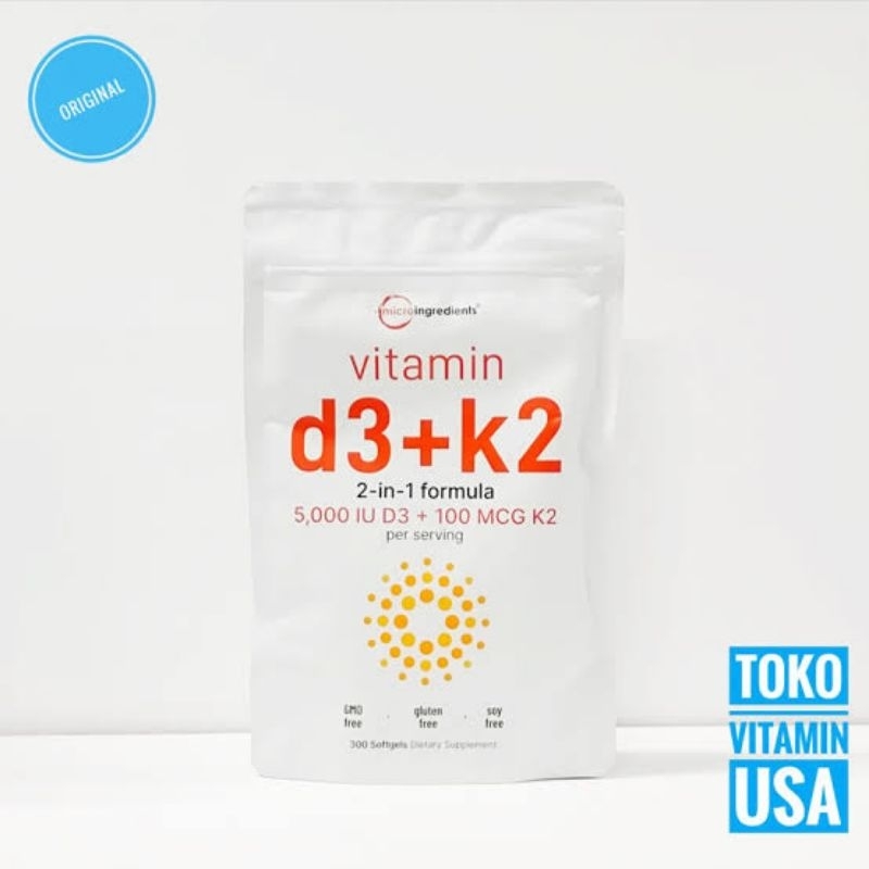 Microingredients Vitamin D3 K2 2 In 1 Formula 5000 U D3 + 100 MCG K2 300 SoftgelsOriginal USA
