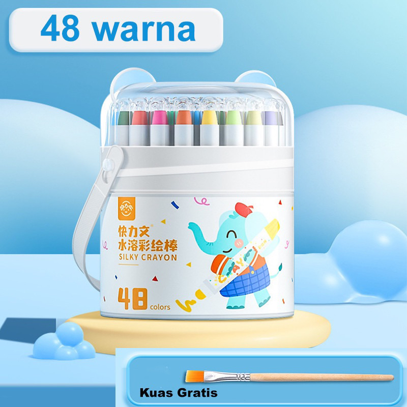 

Kuailiwen Washable Silky Crayon 48 Warna Colorful Bucket Krayon Mewarnai Alat Warna Set Anak Wipe ( seperti grasp ) - krayon putar