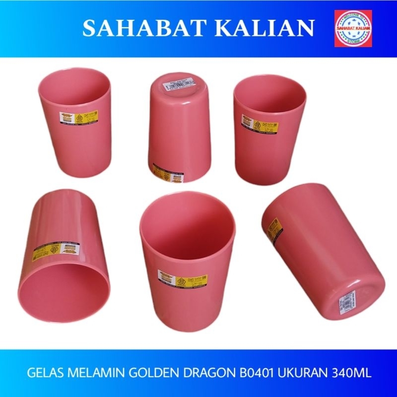 (6 GELAS) GELAS MELAMIN RATA GOLDEN DRAGON B0401 PINK PUNCH  340ML